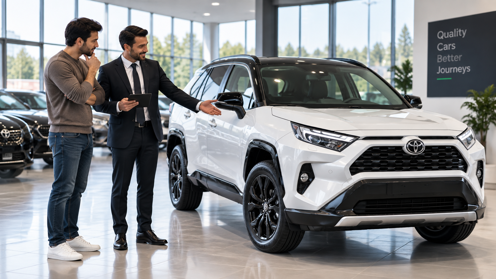 Customer inspecting a used car before purchase